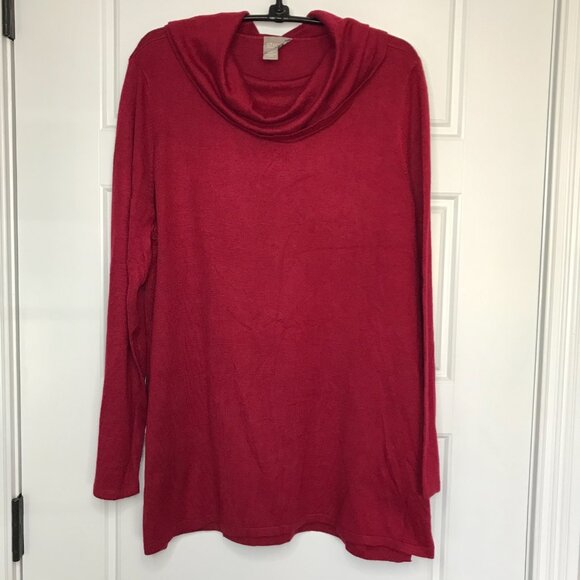 Chico's Cowl Neck Sweater Women's Size 2 (US 12) Long Sleeves Rayon Red Holiday - Picture 2 of 9